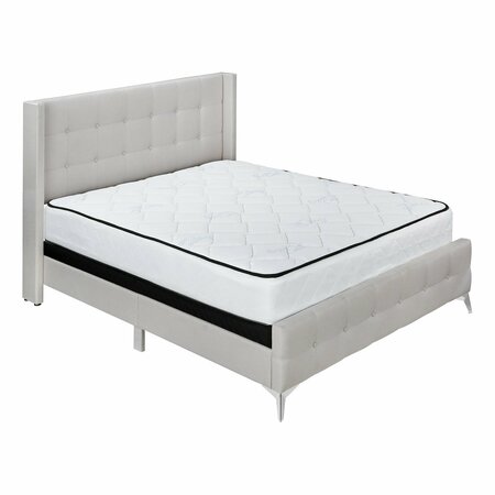 MONARCH SPECIALTIES Bed, Queen Size, Bedroom, Upholstered, Beige Linen Look, Chrome Metal Legs I 6041Q